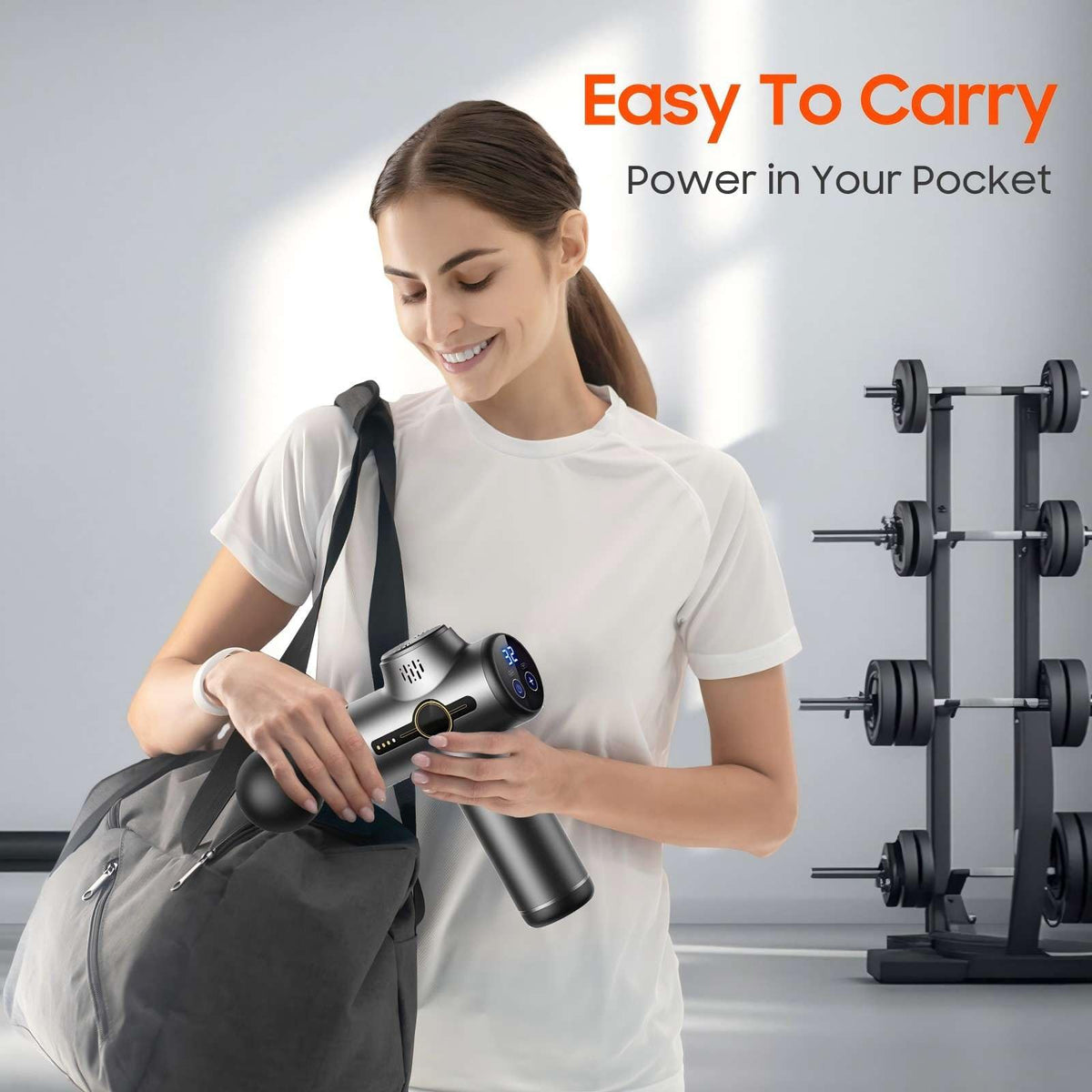 JOYSUWERUN Massage Gun with Heat, Mini Handheld Massager for Home & Travel, Quiet, Lightweight & Portable,Powerful Full Body Electric Massager Tool for Men and Women, (Grey)