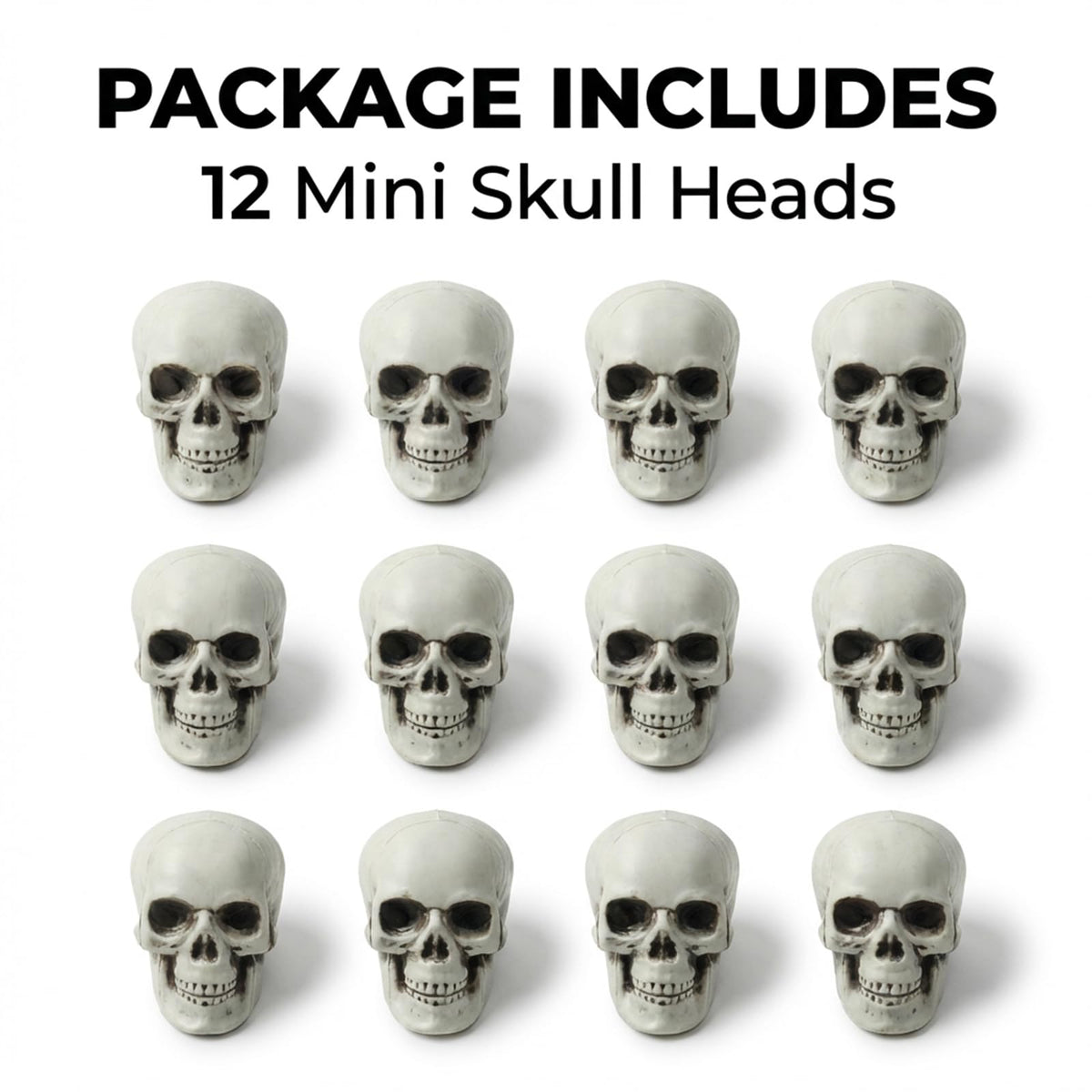 12 PCS Mini Skull Heads, 2 Inch Realistic Plastic Skeleton Skulls for Halloween Decor, Gothic Home Decor, Haunted House Props, DIY Crafts & Party Table Decor