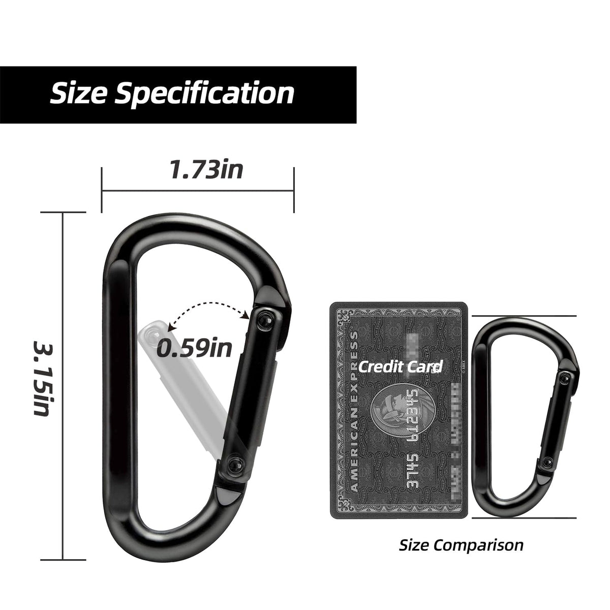 EZYA Carabiner Clip, 860lbs, 3" Iron Heavy Duty Carabiner, D Shape Hook - Hammocks, Camping, Hiking Accessories, Keychains, Caribiniers for Dog Leash, Yoga Swing, Gym etc, Black, 6pcs
