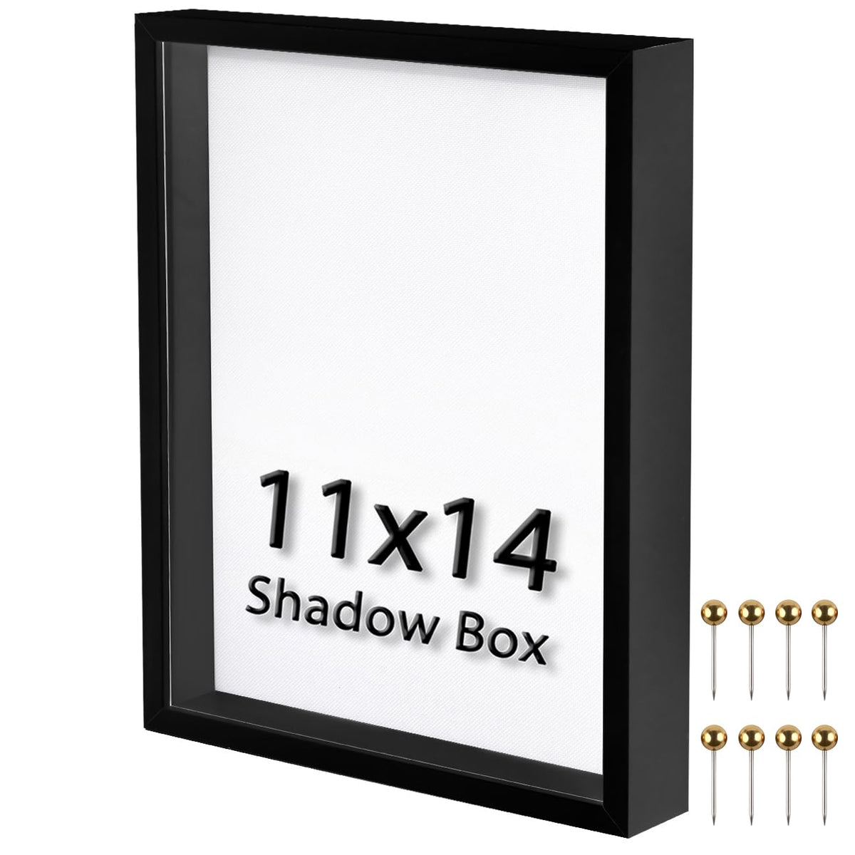 11x14 Shadow Box Frame | Soft Linen Back & Push Pins Included, Polystyrene Glass Memory Display Case for Flowers, Tickets & Cherished 3D Items, Black