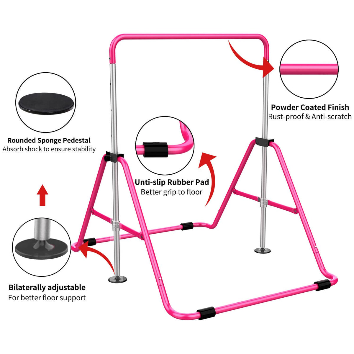 Tepemccu Expandable Gymnastics Bars, Adjustable Height Gymnastic Horizontal Bars, Children Folding Training Bar for Kids