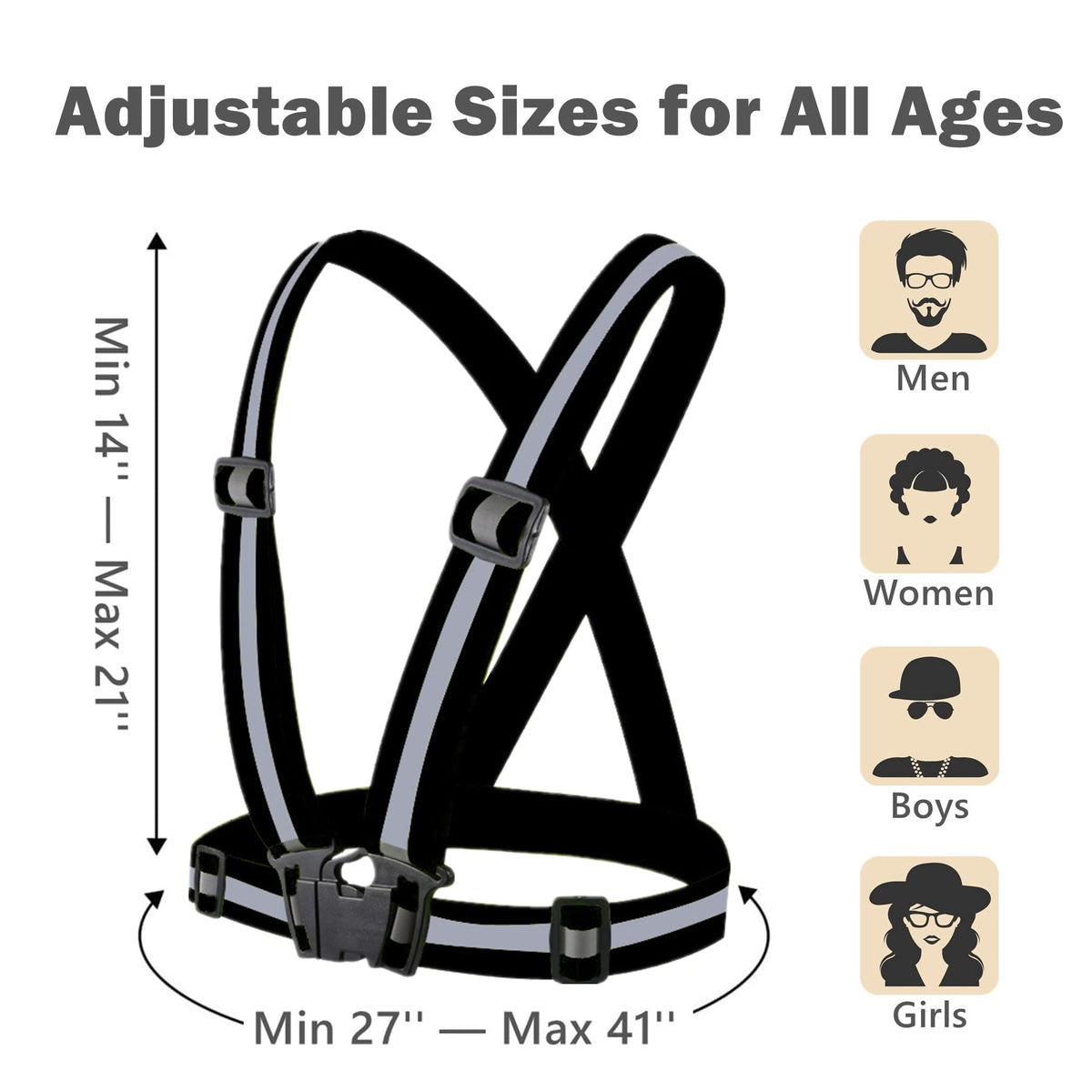 YUNLOVXEE Reflective Strap Safety Vest Gear - 2-10 Pack Adjustable High Visible Reflective Running Gear for Women Men Night (Black x2)
