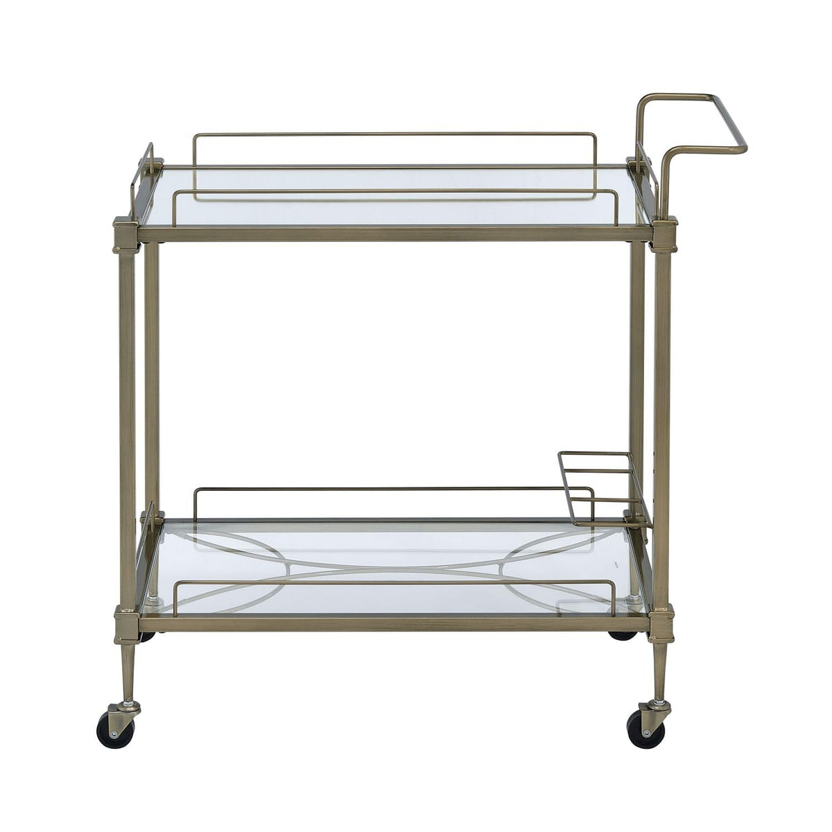 Geelife Aditya Mirrored & Antique Brass Finish Serving Cart