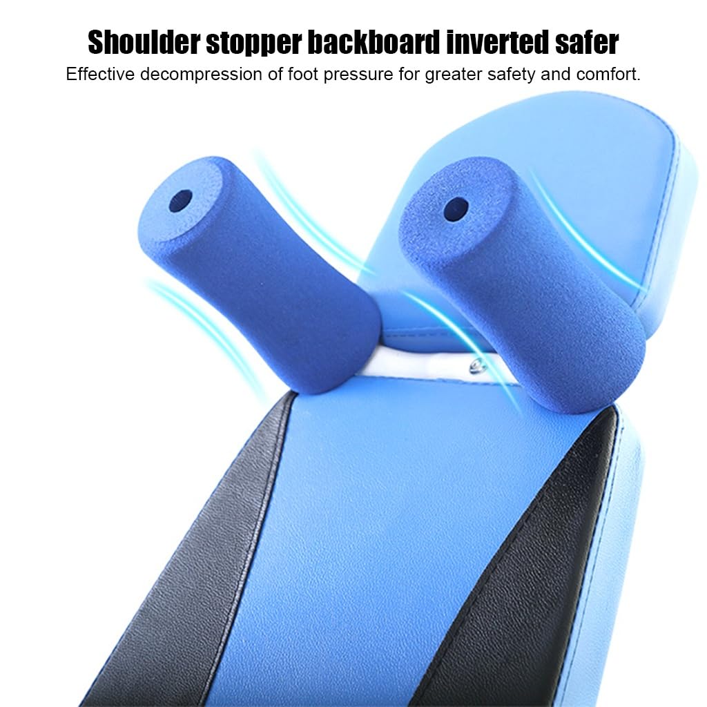 RIEJIN Gravity Heavy Duty Inversion Table with Headrest & Adjustable Protective Belt Back Stretcher Machine for Pain Relief Therapy(Color:Blue)