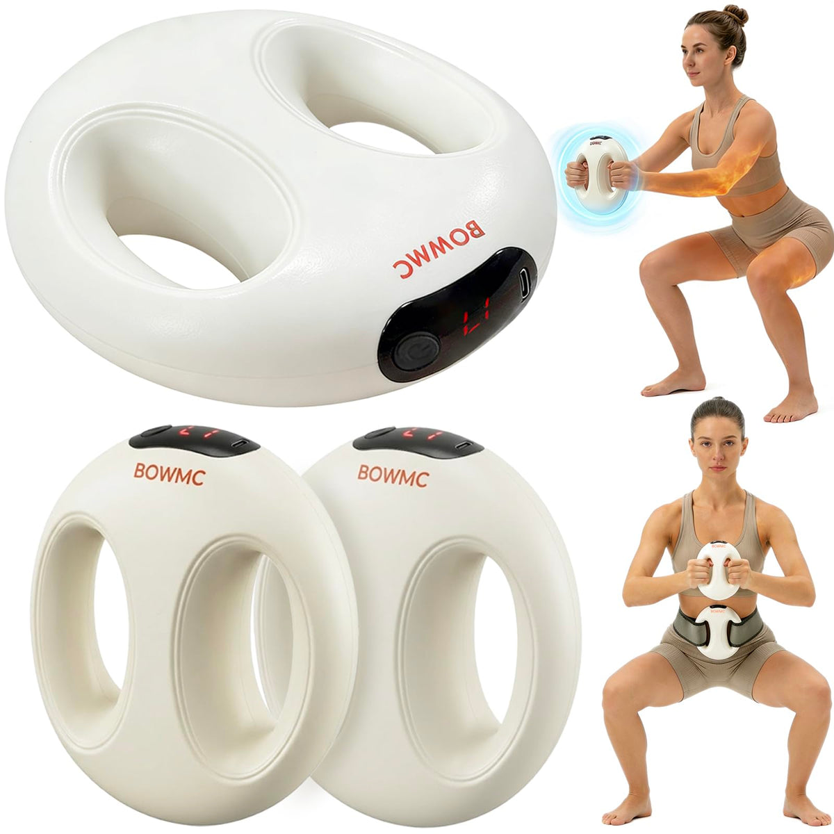BOWMC 2 Pack Smart Vibration Massager, Fascia Massage Ring with Dual Grip Design, Handheld Portable Muscle Activation & Body Toning Device for Arms, Waist, Abdomen, Legs & Lower Back (White)