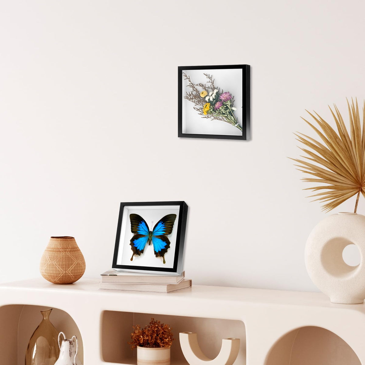 QWORK 8" x 8" Shadow Box Picture Frames, MDF Wood with Acrylic Front, 2 Pack Square Shadow Boxes Display Cases for Photos, Crafts, and Keepsakes