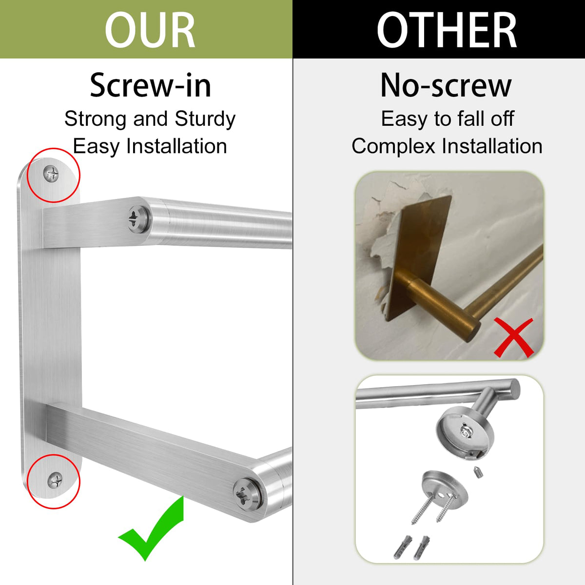 Towel Rack for Bathroom, Double Towel Bar 24Inch, Stainless Steel Bathroom Towel Holder, Double Towel Hanger Wall Mounted Towel Rod, Bathroom Towel Rack(Brushed Nickel)