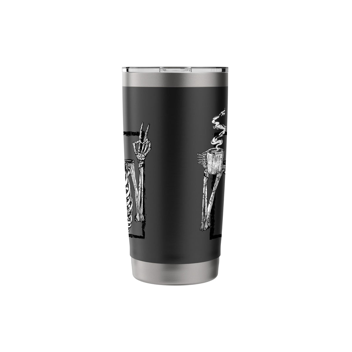 Skeleton Drinking Coffee Gothic Peace Sign Halloween Grunge Stainless Steel Insulated Tumbler
