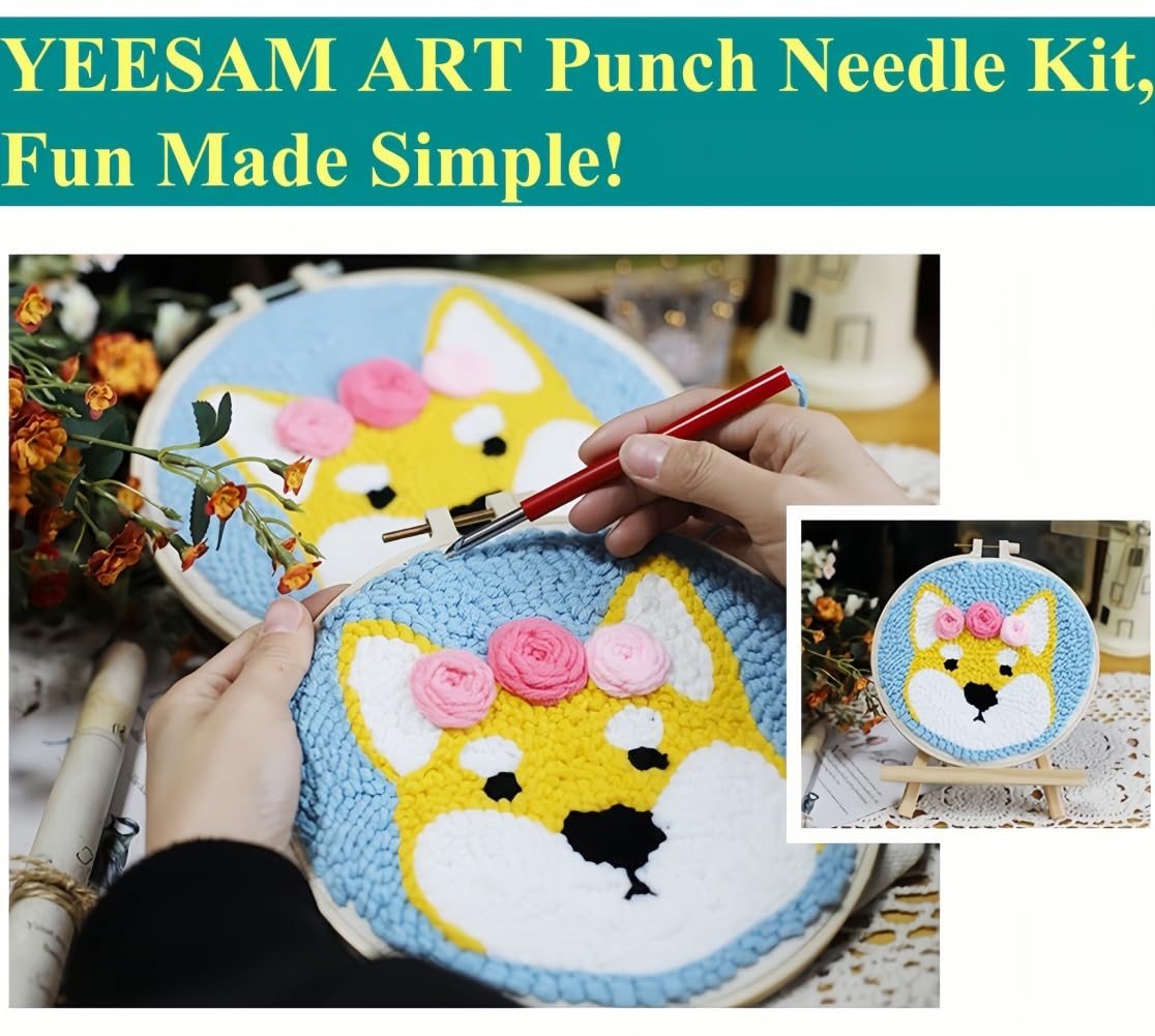 YEESAM Art Punch Needle Kit with Sunflowers Patterns, Full Set DIY Punch Needle Tufting Coaster Yarn Rug Embroidery Set with Hoop Tool, Easy Craft for Adults Beginners