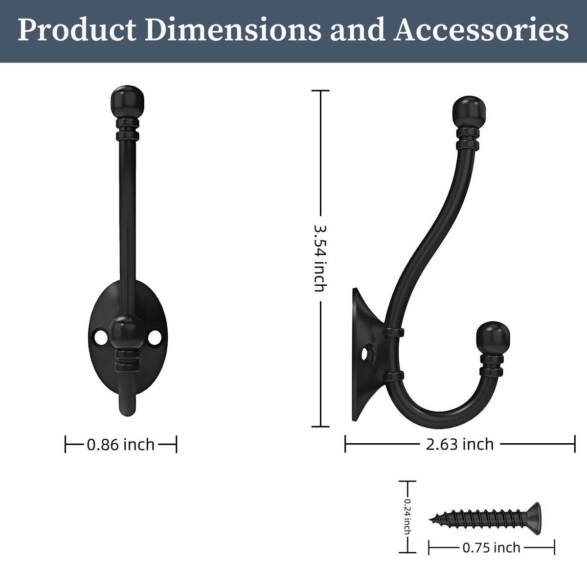 CBWLWJ 6 Pack Heavy Duty Wall Hooks for Hanging, Metal Coat Hooks Wall Mount, Easy to Install, Ideal for Living Room, Bathroom, Kitchen, Bedroom (Black)