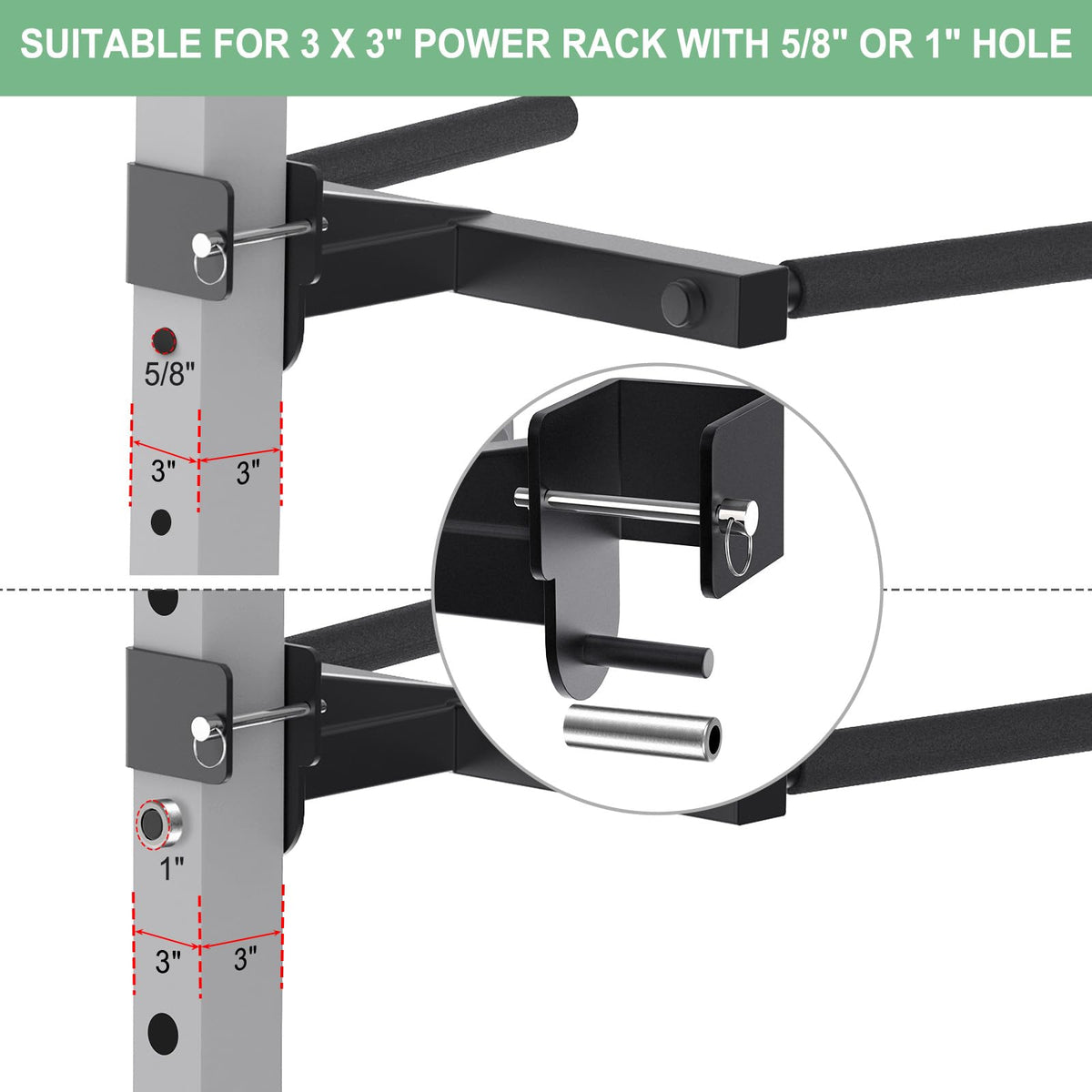 SELEWARE Y-Shaped Dip Bar for 3"x3" Power Rack with 5/8" or 1" Holes, Heavy Duty Dip Bar Attachment with Non-Slip Grips, Squat Rack Accessories for Home Gym Strength Training & Upper Body Workouts