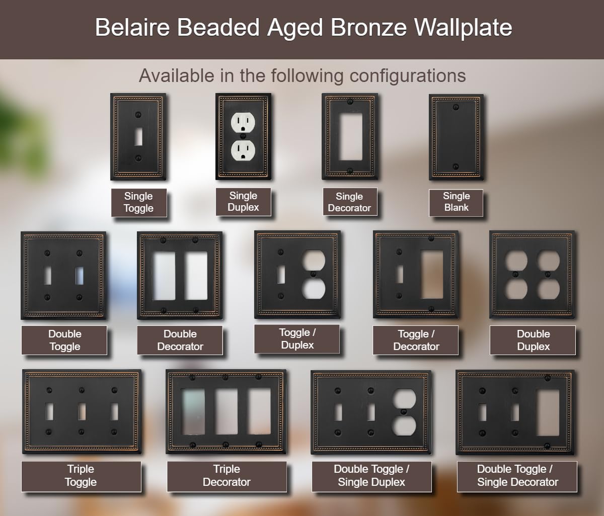 OKAWYC Single Toggle Light Switch Cover Belaire Beaded Metal Wall Plate, 4-Pack Aged Bronze 1 Gang, Oil Rubbed Bronze Light Switch Cover Decorative Wallplate, Durable