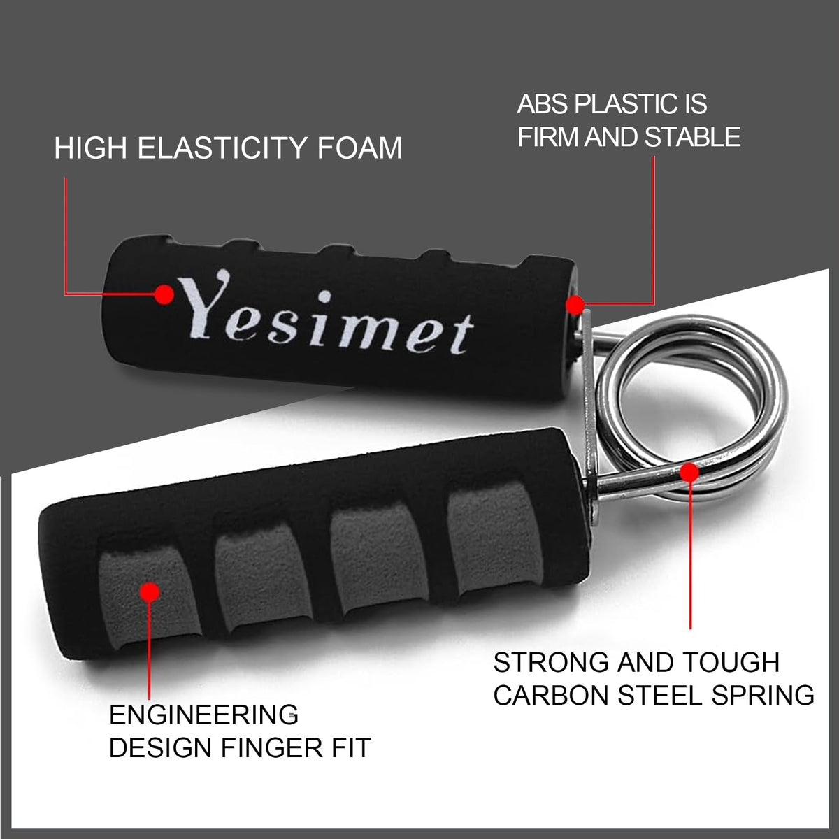 Yesimet 2 Pack Hand Grip Strengthener Set, Forearm Exerciser, Finger Gripper, Grip Strength Trainer,Hand Grip- Soft Foam Hand Exerciser for Quickly Increasing Wrist Forearm and Hand Grips (Black)