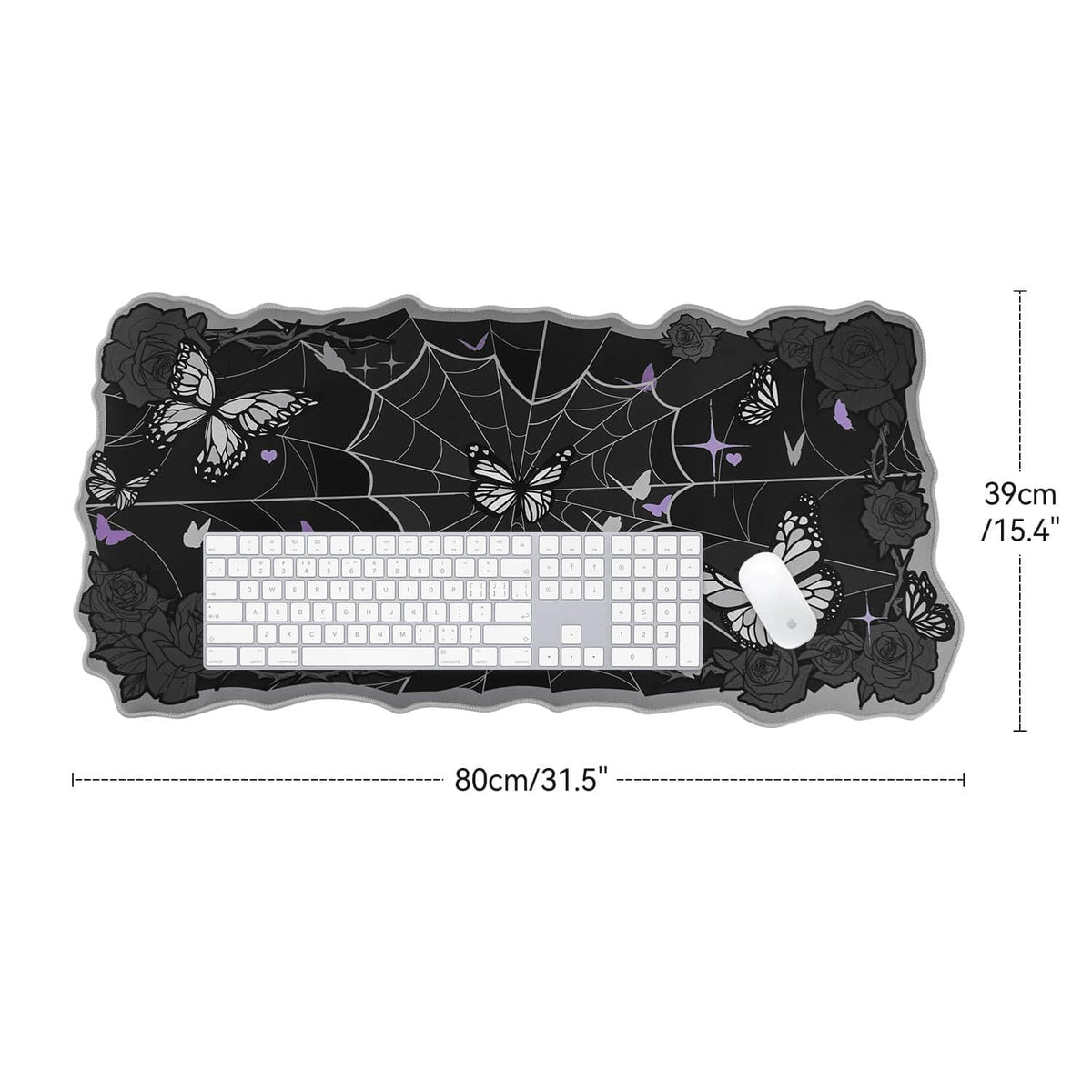 BelugaDesign Butterfly Desk Pad | Rose Spider Web Kawaii Cute Keyboard Gaming PC Laptop Mat | Large Spooky Halloween Witch Gothic Mousepad | Rubber Non-Slip Machine Washable Desk Blotter Protector