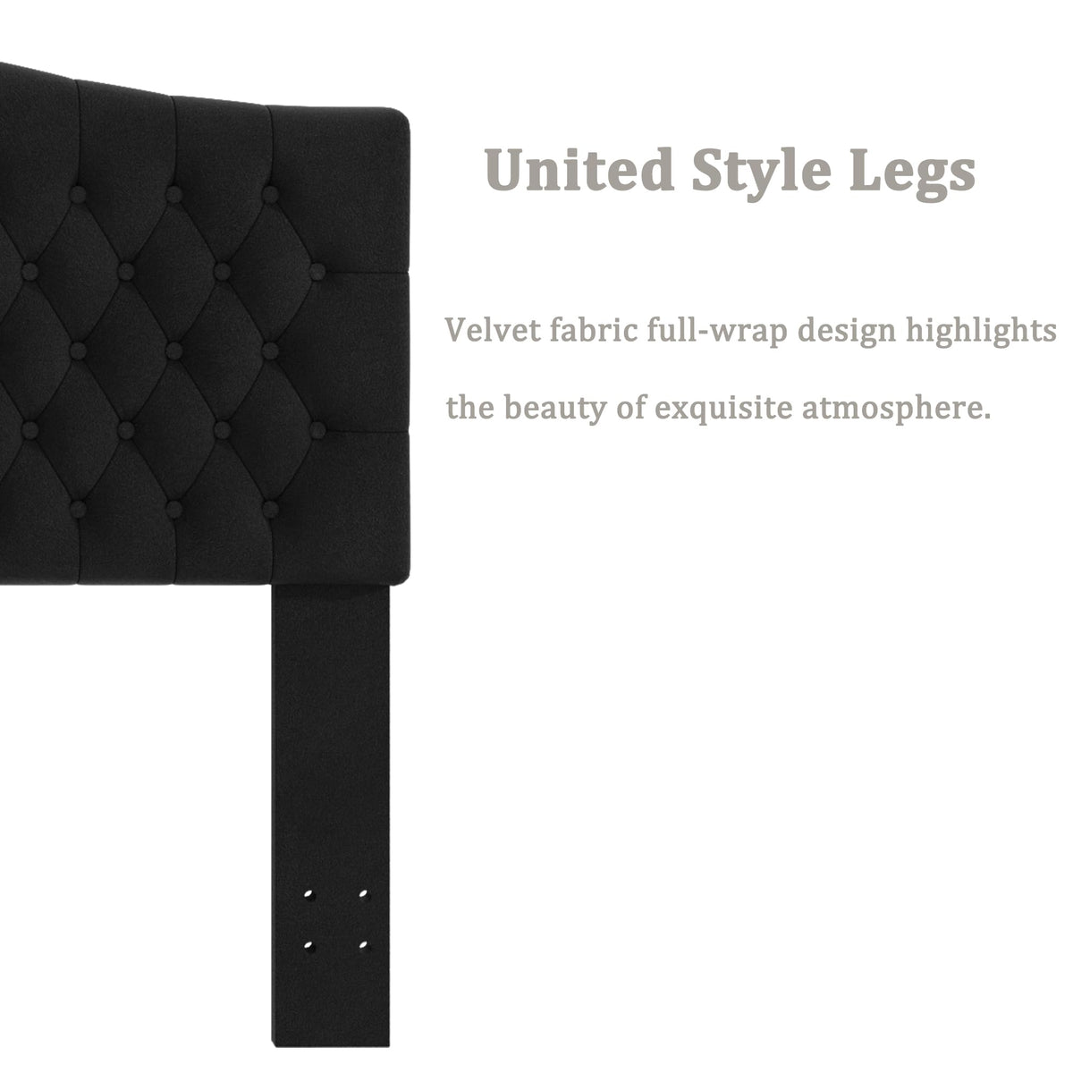Befurtori King Headboard Only, Upholstered Headboard King for Adjustable Bed Velvet Tufted Wall Mounted Head Board with Solid Wood Legs Head Board, Black