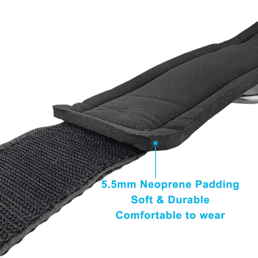 YCYU Padded Ankle Cable Straps for Cable Machine - Ankle Cuffs of Glute Leg Kickback with Free Bag－Great for Bodybuilding Gym Home Workout - Black 2 Pack (Black D-Ring)