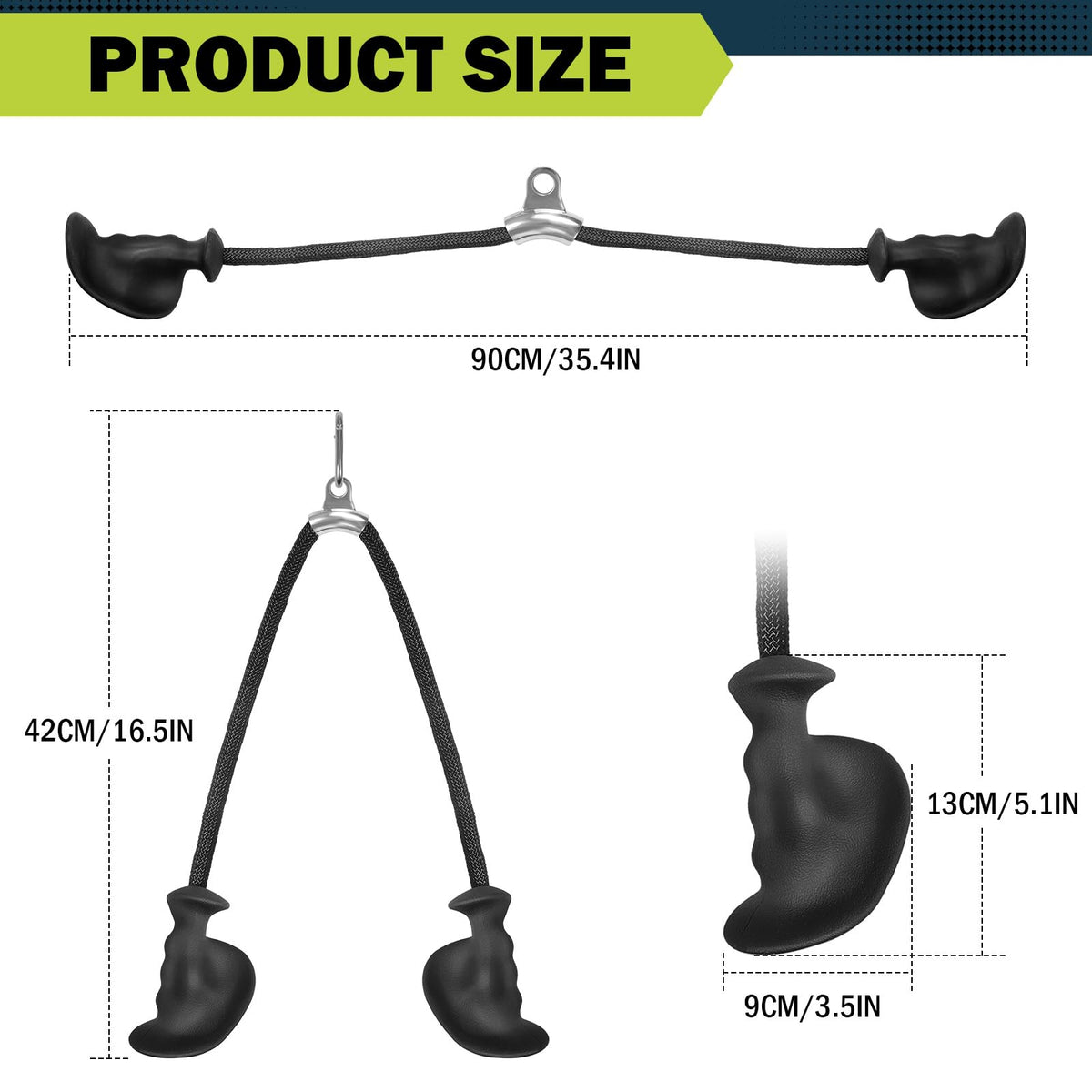 DASKING Ergonomic Tricep Rope Pulldown Attachments, 27.5 Inch Extra Long Triceps Rope Cable Attachments for Gym, LAT Pull Down Bar, Tricep Workout Cable Attachments