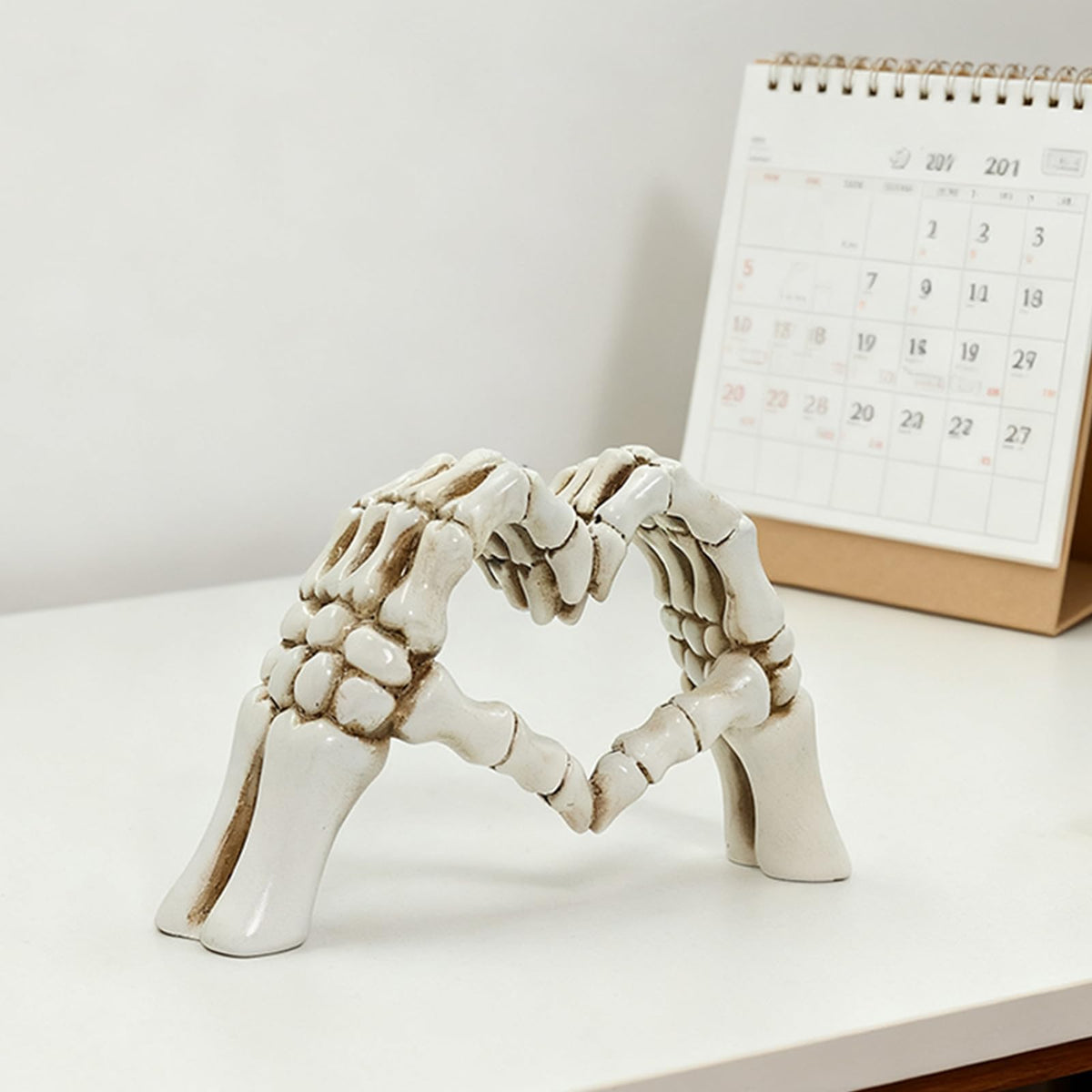 Skeleton Heart Hands Sculpture - 9.45" Gothic Home Decor, White Aesthetic Skeleton Hands Statue for Halloween, Dark Romance Heart Gesture Figurine for Shelf, Desk, Mantle, Macabre Wedding Decor