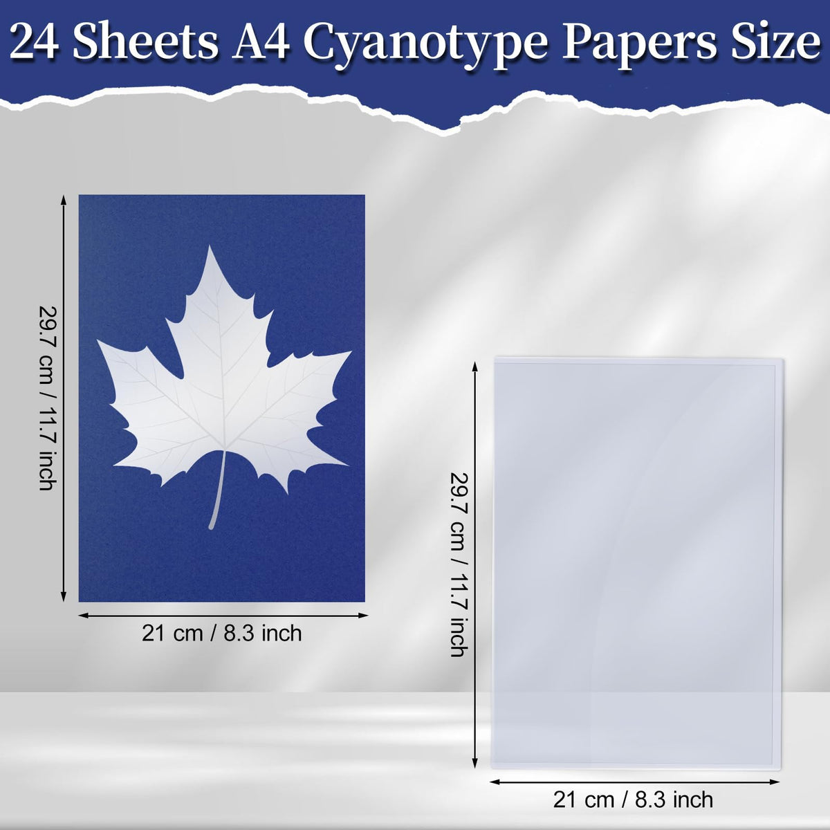 gisgfim Sun Cyanotype Printing Paper Kit A4 24 Sheets Cyanotype Papers with 1 Sheet Acrylic Panel and Manual High Sensitive Nature Solar Activated UV Sun Printing for Arts DIY Crafts Project