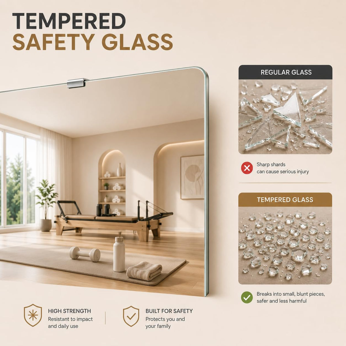Murrey Home Gym Mirror 2PCSx63x24inch, Easy Install Wall Mounted Large Frameless, Workout Mirror for Home Gym Fitness Yoga Dancing Garage, Shatterproof Full Length Glass Mirror