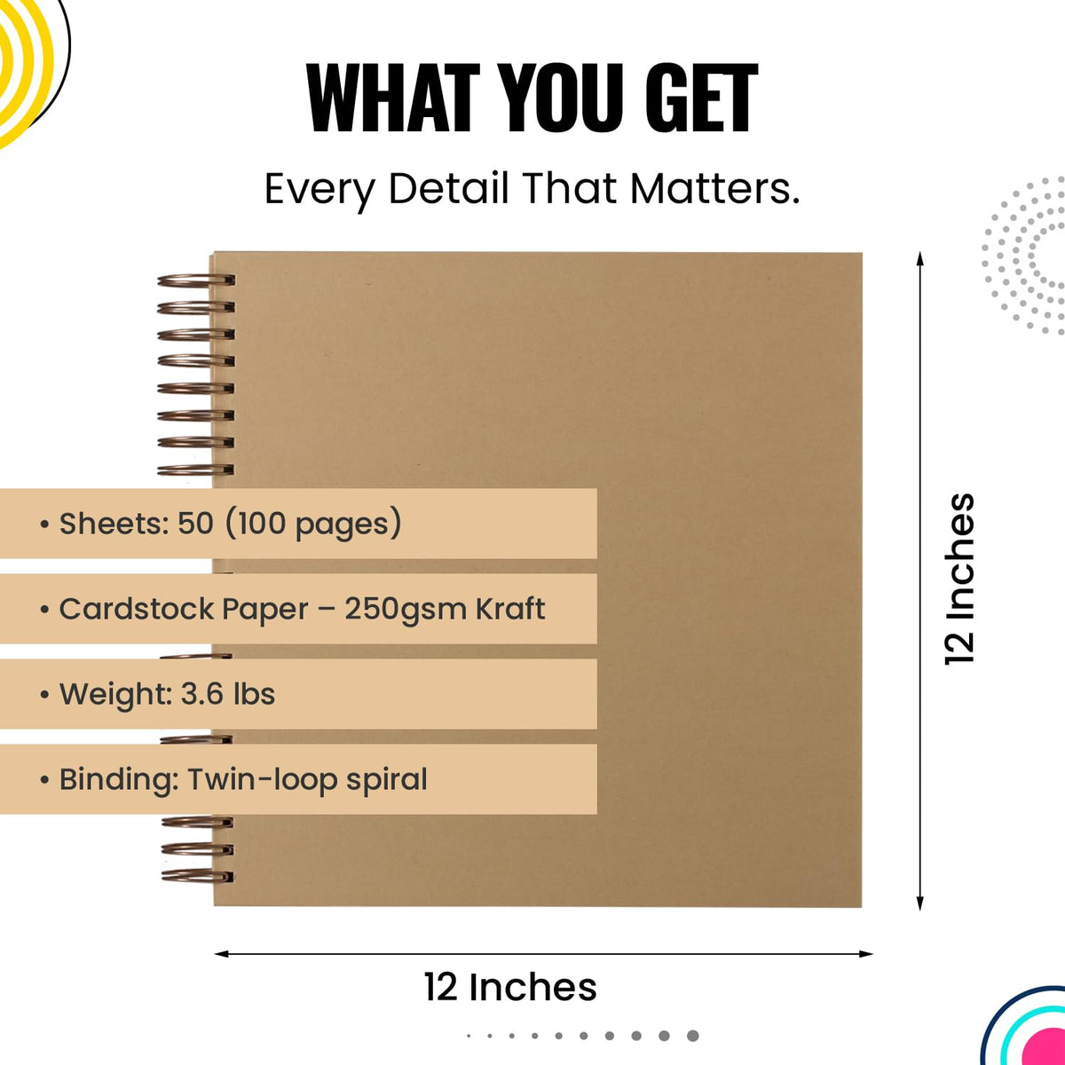 Modern Shop Scrapbook Album | Extra Thick Kraft Paper with Hardcover - 12 x 12 250 gsm, 50 sheet