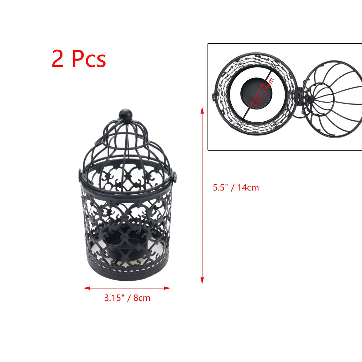 Pastlla 2Pcs Metal Tealight Holder, Hanging Birdcage Tealight Lantern Hollow Candle Holders for Wedding Gifts Home Dinner Party Christmas Decoration Black