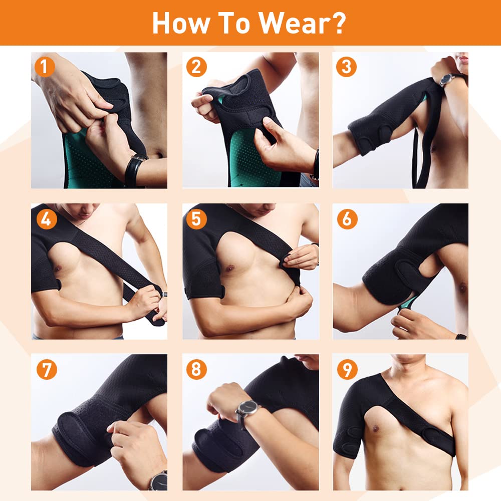 HUEGLO Right Shoulder Brace for Men,Torn Rotator Cuff Support Women Shoulder Stabilizer Brace for Shoulder Pain Relief,Dislocated AC Joint,arthritis
