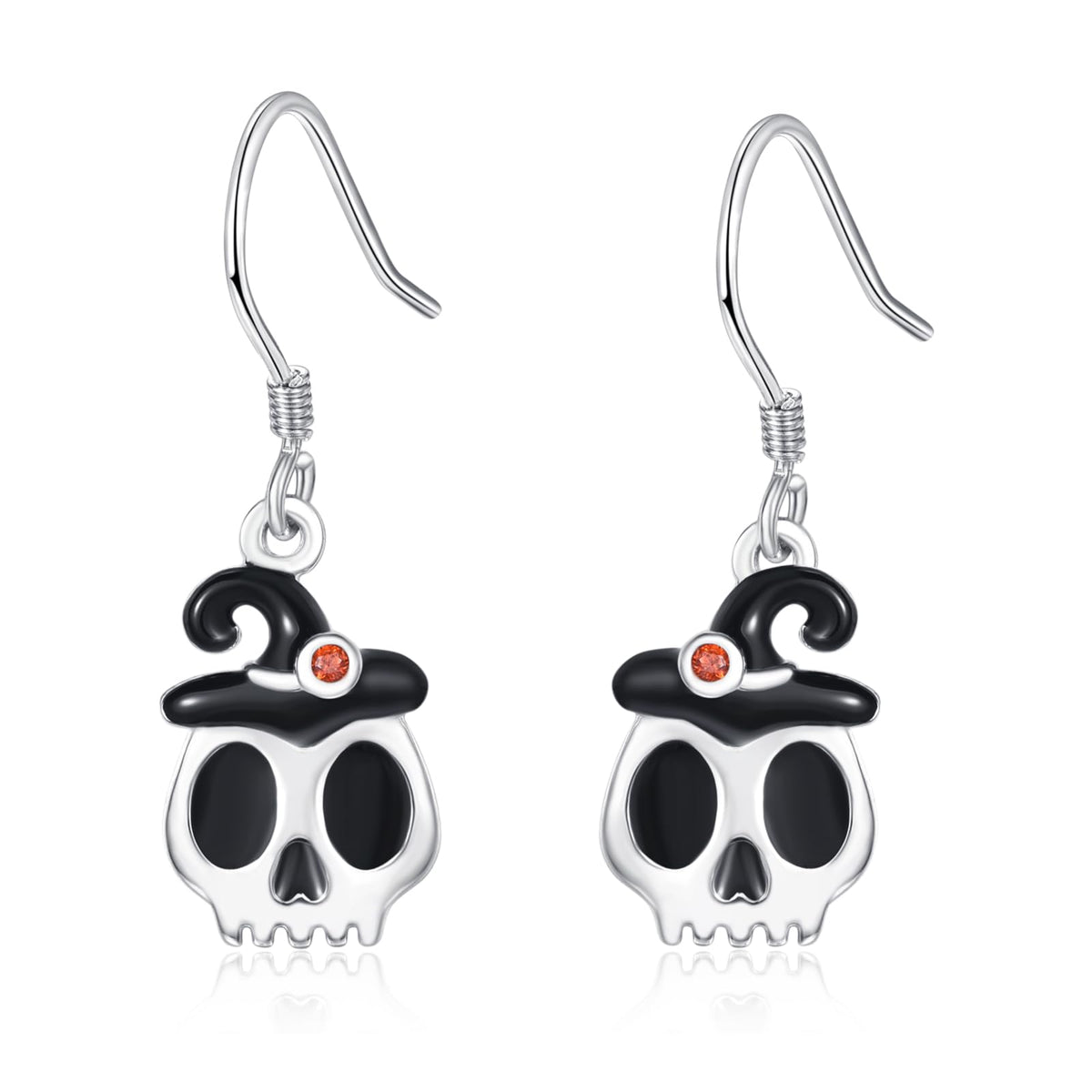 KINGWHYTE Skull Earrings 925 Sterling Silver Gothic Spooky Halloween Earrings Dangle Skull Earrings with Hat Halloween Jewelry Gifts for Women