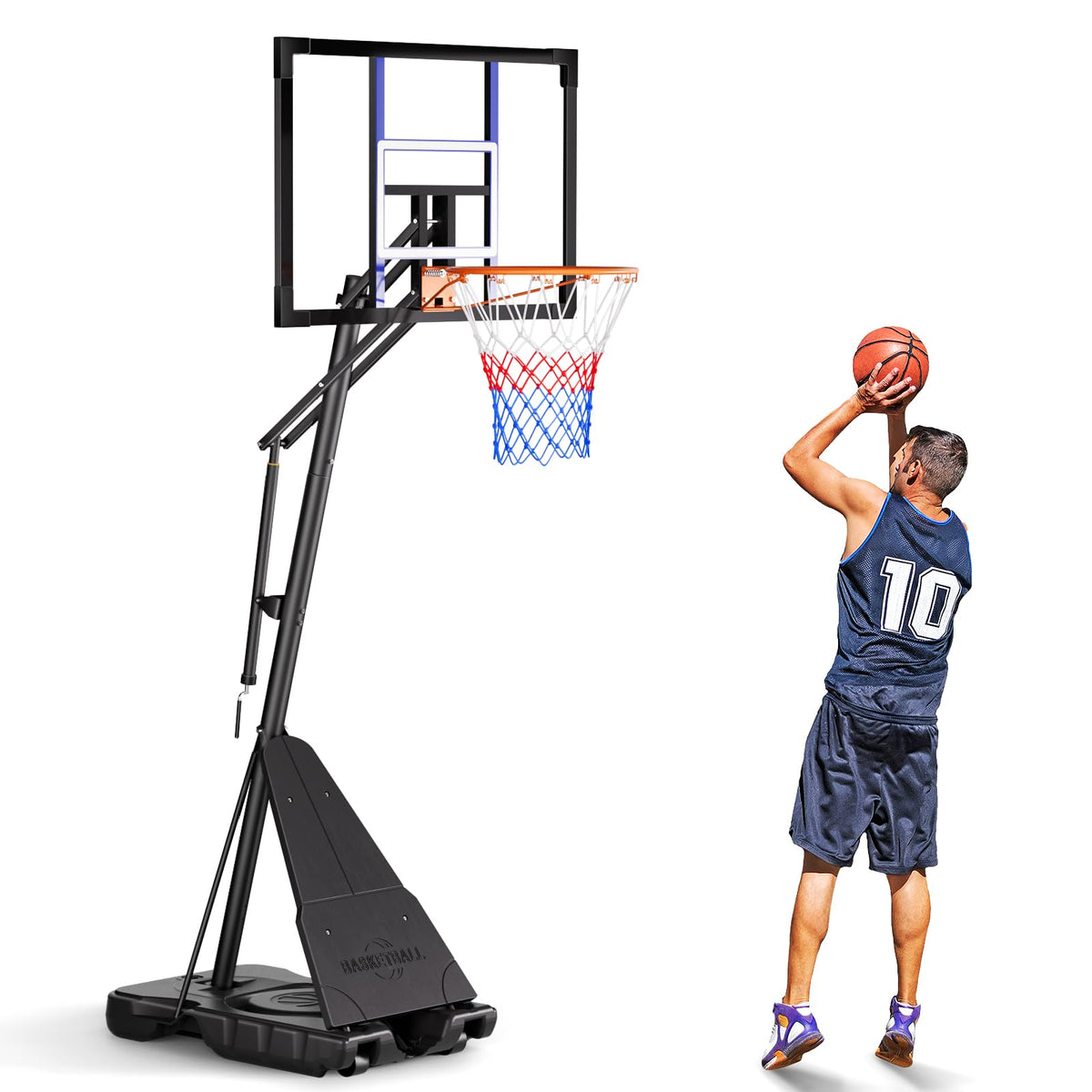 Asbest Adjustable Basketball Hoop Outdoor 10FT with 44/48 Inch Backboard, Portable Basketball Hoops & Goals Outdoor with Stepless Crank, for Youth Adults Kids