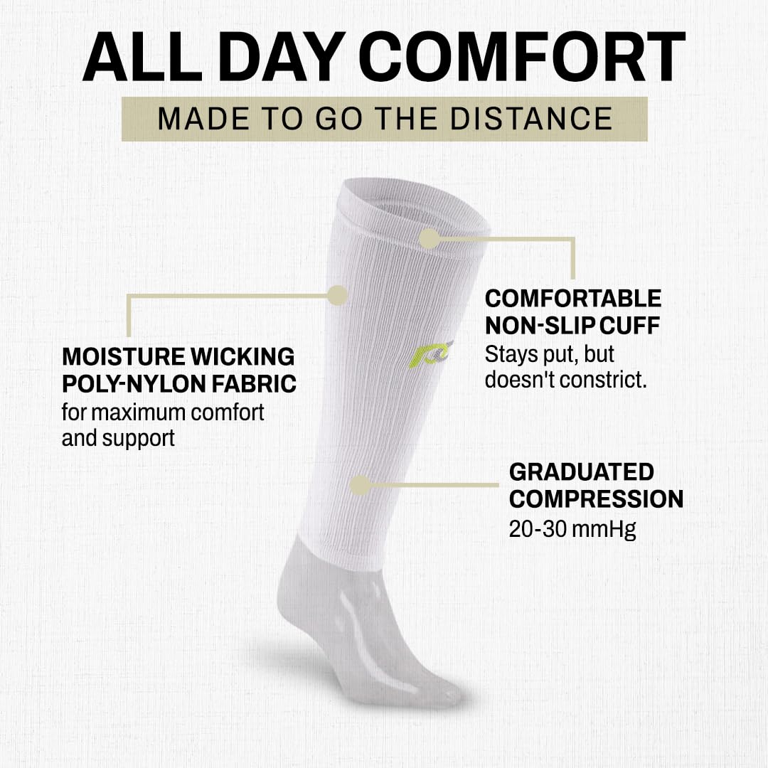 ProCompression Compression Calf Sleeves for Men & Women - Shin Sleeves for Shin Splint Relief, Travel, and Running Support - Navy Over White (Small/Medium)