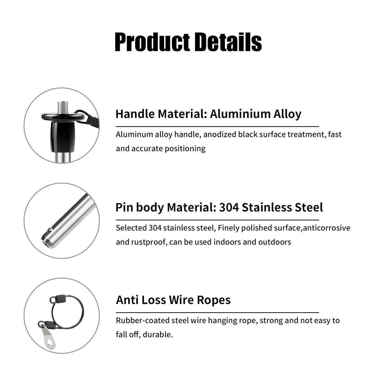 VXCICC 4 Pack 304 Stainless Steel Quick Release Pin 5/16 Inch Diameter Ball Locking Pin with Push Button Round Handle Lanyard Usable Length 2" (8mm x 51mm)