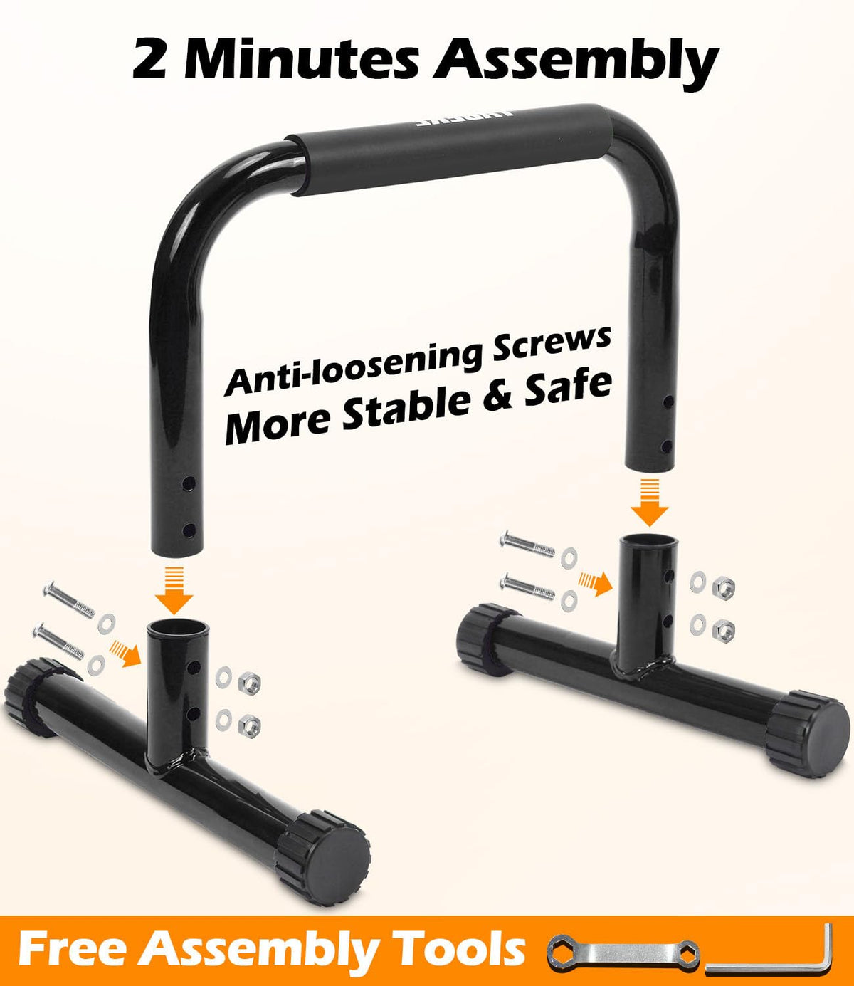 TABEKE Push Up Bar, 14'' High Steel Parallettes & Dip Bar with Full Coverage Foam Handle, Heavy-Duty Calisthenics Parallel Bars for L-Sit, Dips, Home Gym Strength Training Workout