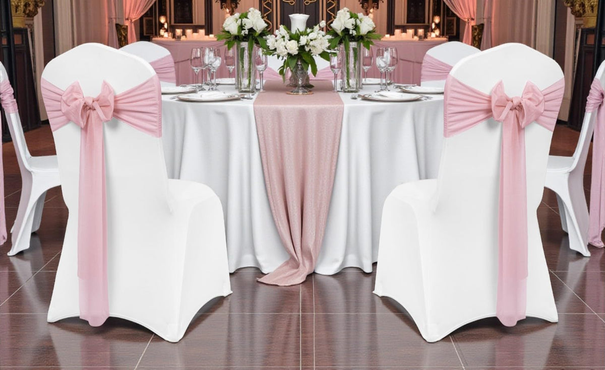 MDS® Pack of 50 Chiffon Chair Sashes Bows for Wedding Events Supplies, Decorations for Birthday Party, Graduation, Engagement, Chair Sashes fits Banquet Chair Cover Tie Back Band - Dusty Rose