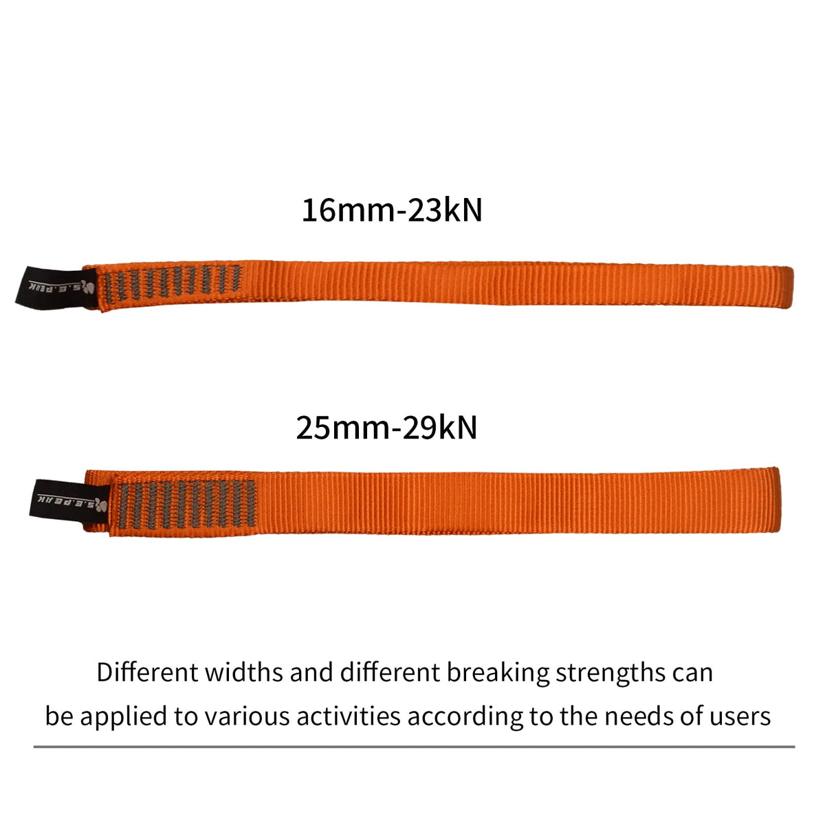 S.E.PEAK 16mm Nylon Straps, 23KN/5171 lbs, EN566 Rock Tubular Webbing for Tree Work, Positioning, Rigging, Ziplining, Anchoring,Hanging, Stretching, 1pc,24inch,Orange