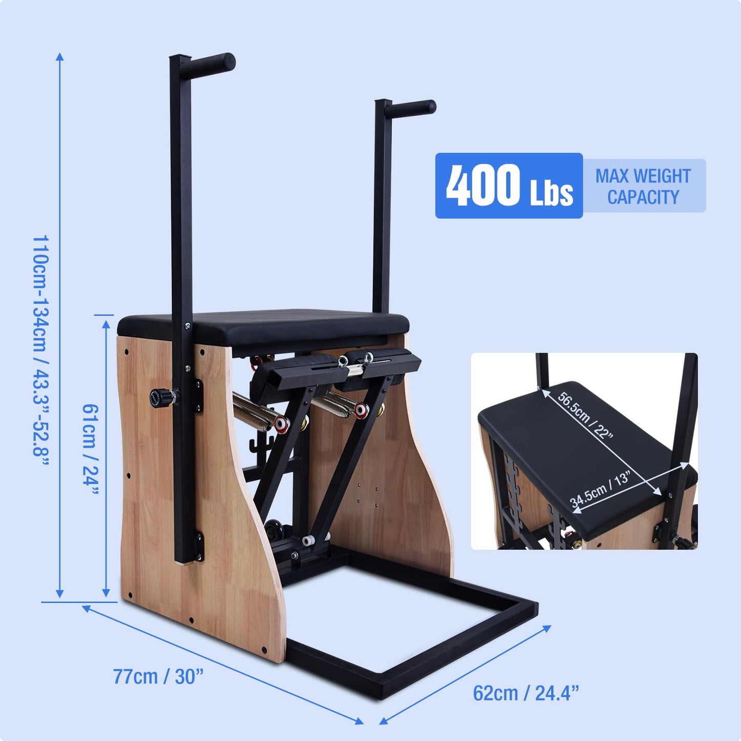Pilates Chair for Yoga Fitness Pilates Reformer Machine with Split Pedal,Handles & Springs of Different Resistances Pilates Combo Equipment Non-Slip Socks for Home Use Gym Workout & Rehabilitation