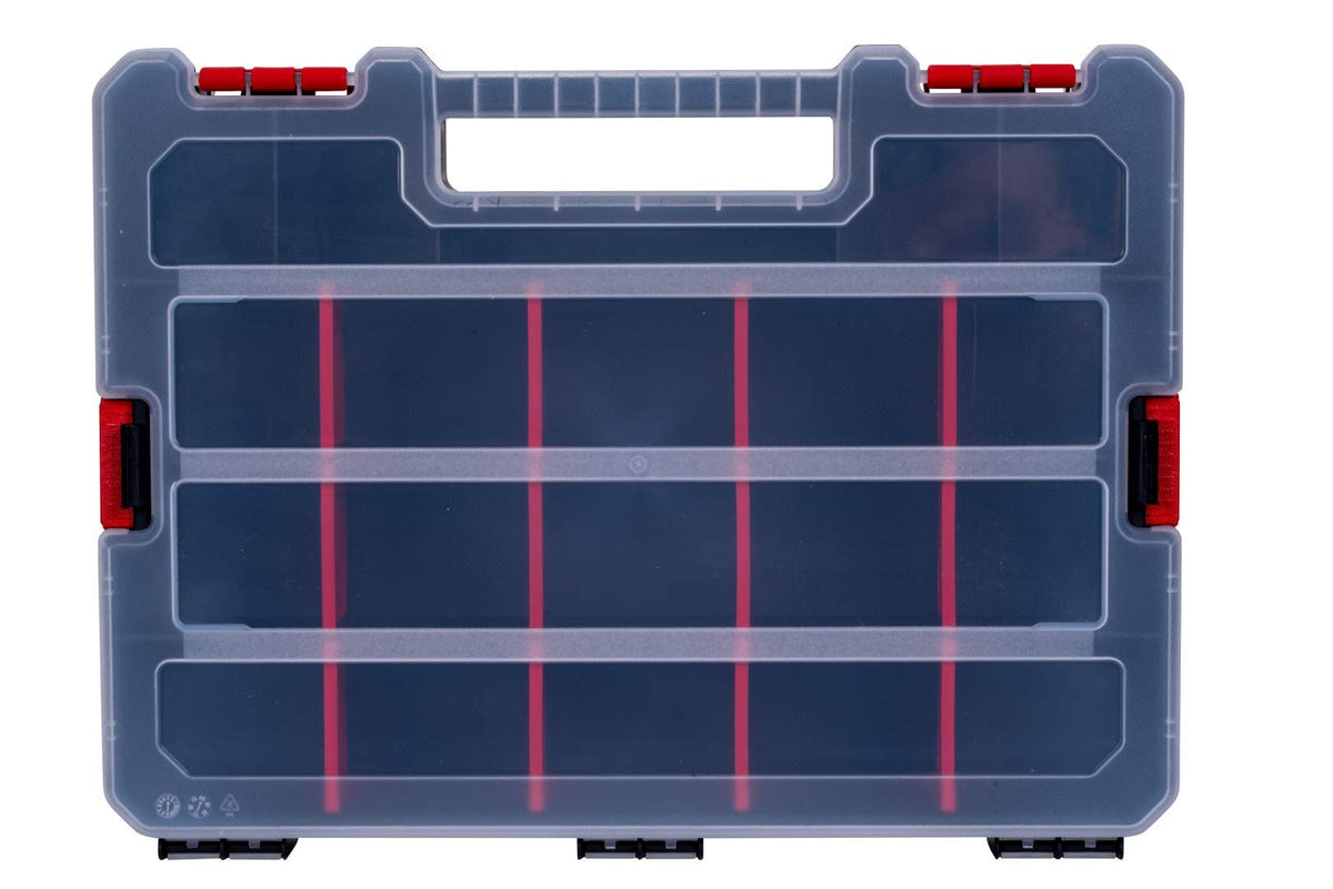 2-Pack Small Parts Organizer Box – Stackable Hardware Storage Organizer Case with 20 Compartments & Dividers – Screw, Nut, Bolt, Drill Bit Organizer for Garage, Workshop, Crafts