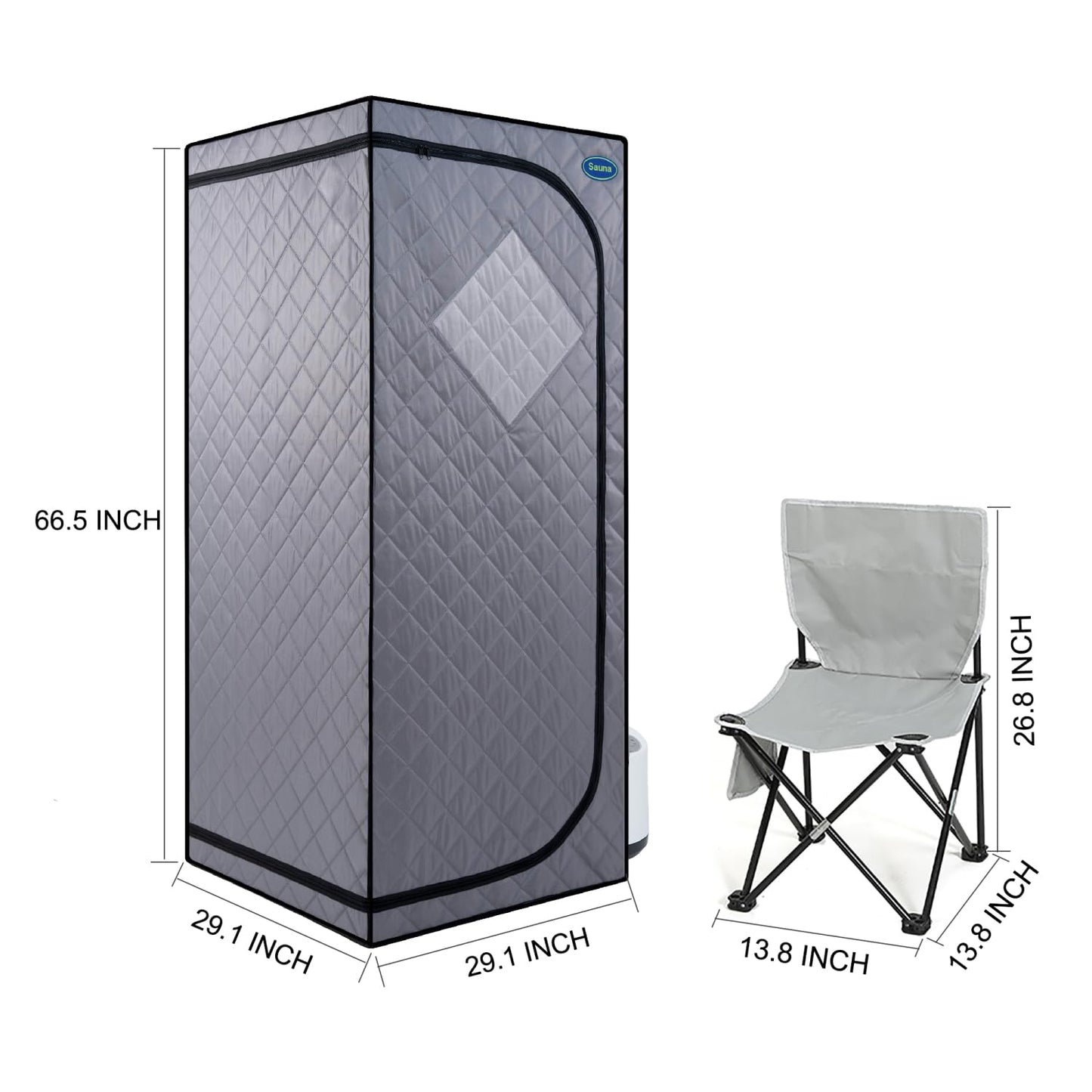 Full Size Portable Grey Steam Sauna Tent–Personal Home Spa, with Steam Generator, Remote Control, Foldable Chair, Timer and PVC Pipe Connector Easy to Install.Fast Heating, with Fcc Certification
