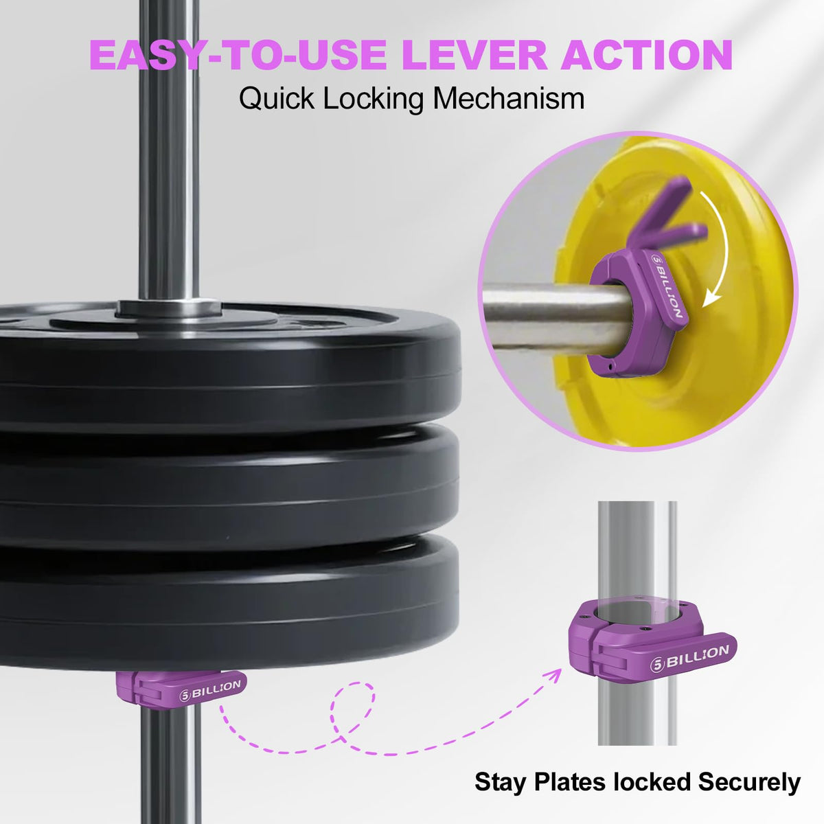 Olympic Barbell Clamps 2 inch Barbell Clips (Pair) Barbell Collars for Secure Weightlifting Quick Release Weight Clips for Bars with Anti-Slip TPR Lining at Home or Gym Clips (Purple)
