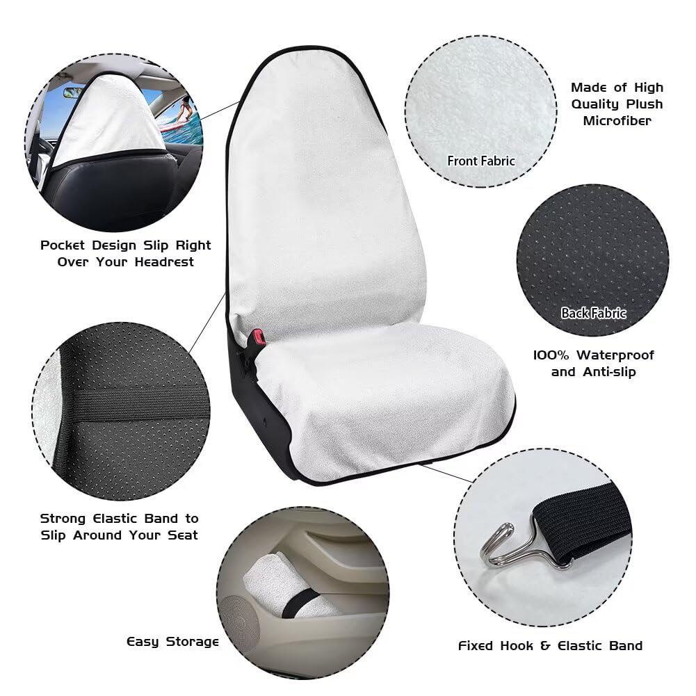 JOAIFO Waterproof Sweat Towel Car Seat Cover Universal Anti-Slip Automotive Seat Covers for Post Gym Workout, Running, Swimming, Beach and Hiking, Seawater