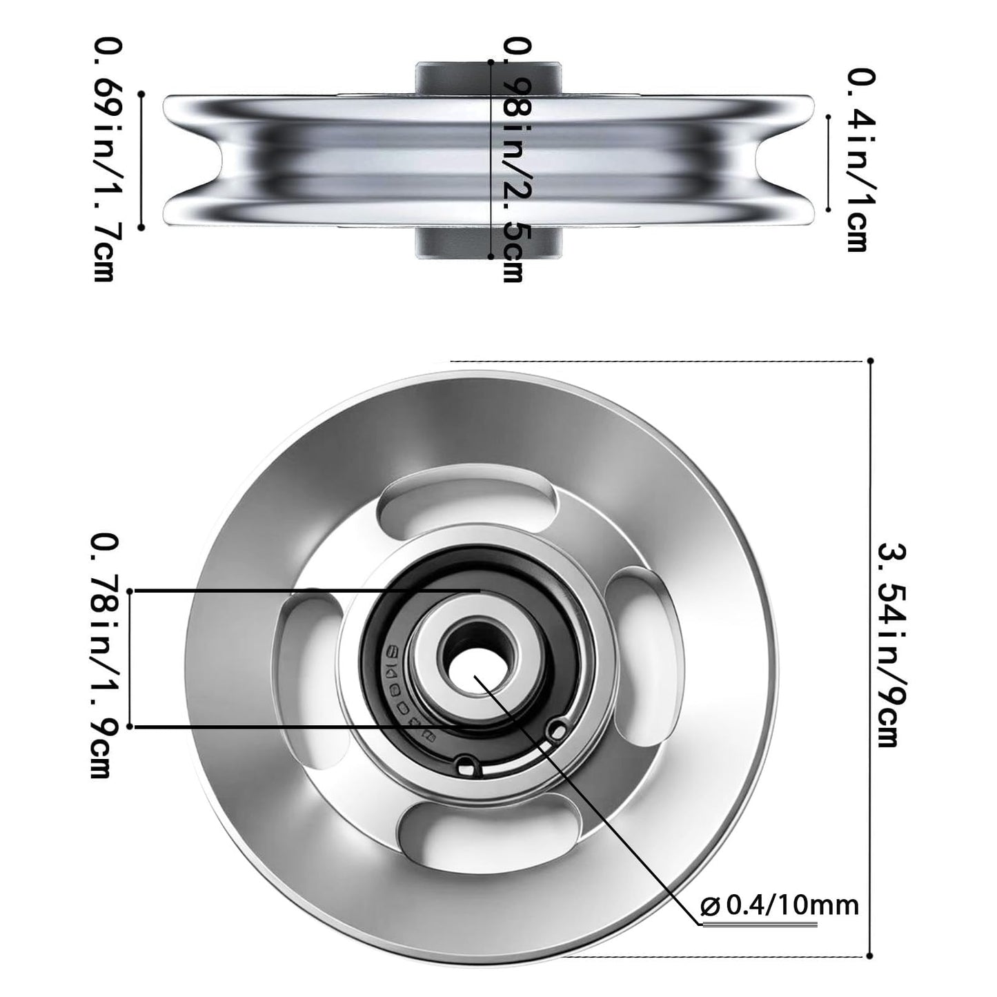 BESTEEL 2pcs 90mm Universal Aluminum Pulley Wheel for Gym Equipment, Silent Cable Machine Replacement Part,Heavy Duty Undeformable Fitness Aluminum Alloy Bearing Gym Pulley Wheel for Home Gym (Silver)