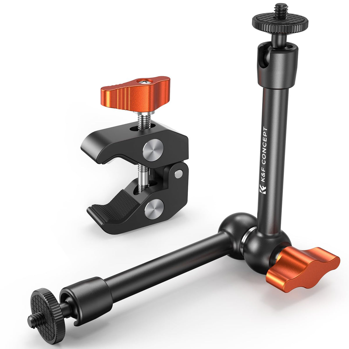 K&F CONCEPT 9.8" Magic Arm Clamp Kit with 1/4" & 3/8" Thread Screw 360° Ball Heads Articulating Magic Arm Camera Mount for Monitor, Flash, LED Light, Microphone, Camera Cage, Action Camera