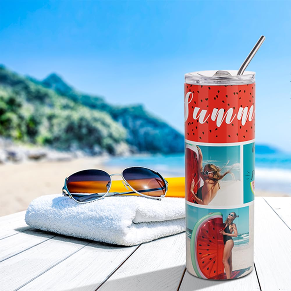 PYD Life 12 Pack Sublimation Tumblers Blanks Skinny White 20 OZ Straight Bulk Stainless Steel Cups with Metal Straw and Lid for Tumbler Heat Press Machine Sublimation Print