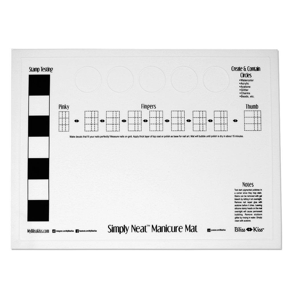 Bliss Kiss Simply Neat Manicure Mat - Silicone Manicure Mat for Stamping and Nail Art