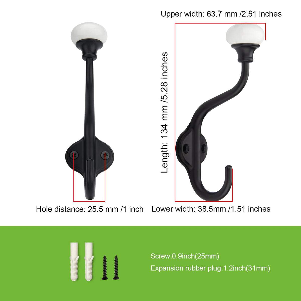 TUNNY Coat Hooks - 5 Pack Matte Black Towel Hooks Robe Hooks Decorative Wall Hooks for Bathroom Bedroom Kitchen Towel Robe Clothes Cabinet Closet Bathroom Hardware