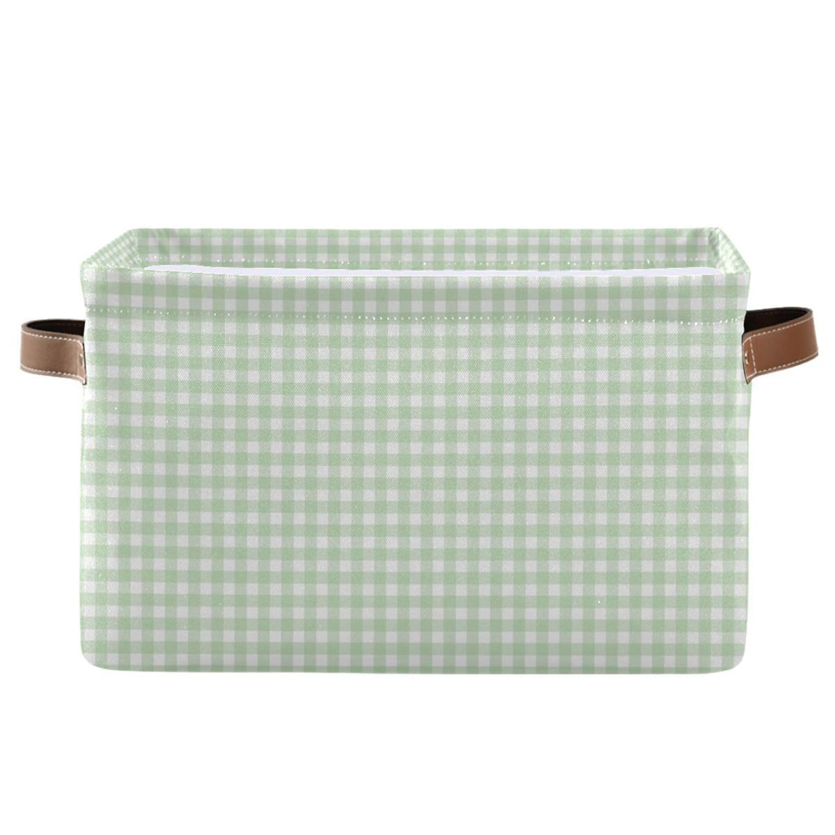 JUZIHAI Green Gingham Checkered Storage Basket, Collapsible Canvas Storage Organizer Bins with Handles for Toys Clothes Closet Shelves Nursery Office, 14.2x10.2x8.3 in