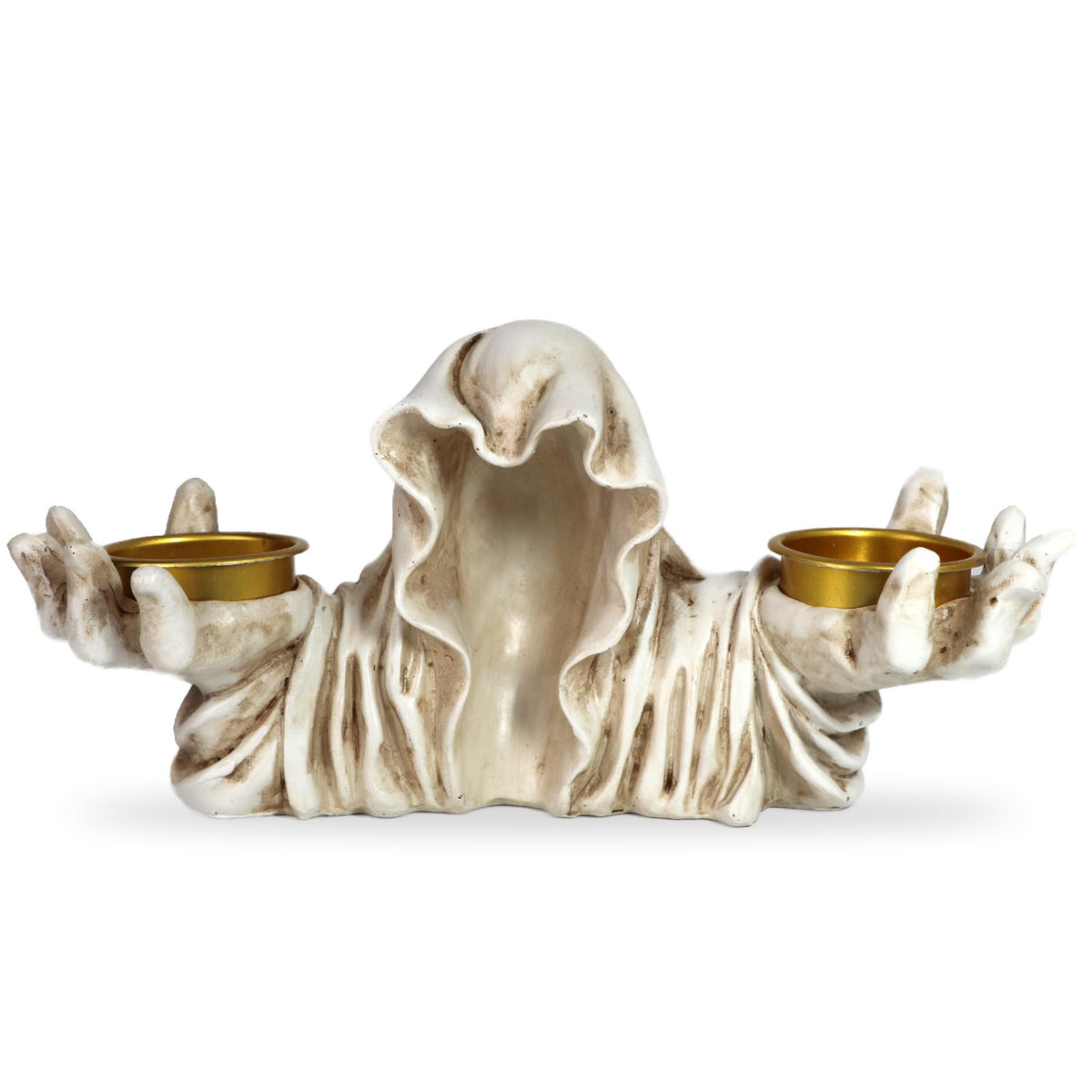 Halloween Ghost Tealight Candle Holder, Resin Gothic Candle Stand for Tabletop, White and Blue Scary Decorative Candlestick, Spooky Tea Light Holder for Haunted House, Gothic Decor (White)