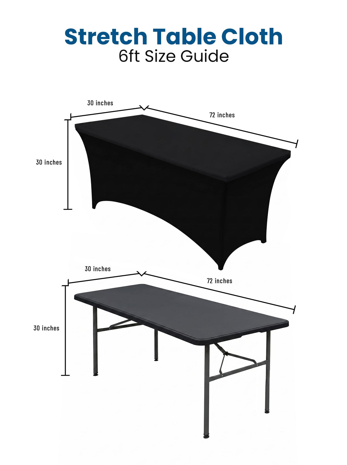 Utopia Kitchen Spandex Tablecloth 2 Pack [6FT, Black] Tight, Fitted, Washable and Wrinkle Resistant Stretch Rectangular Patio Table Cover for Event, Wedding, Banquet & Parties [72Lx30Wx30H Inch]