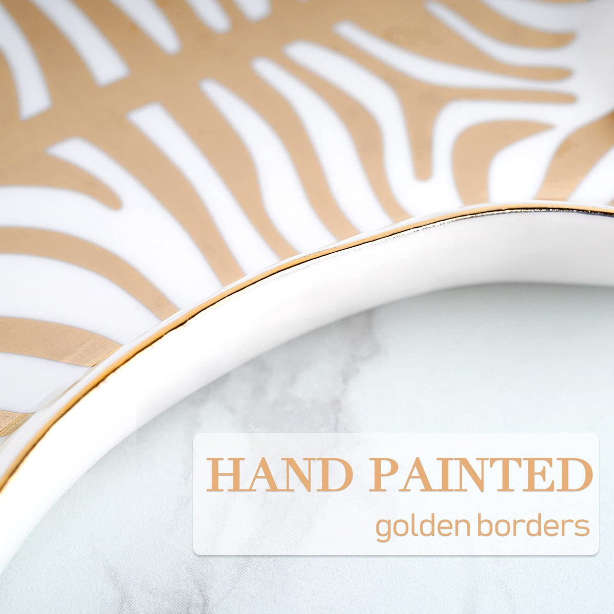 Trycooling Hand Painted Tiger Skin Ceramic Jewelry Dish Small Jewelry Rack Tray Rings Bracelets Earrings Trays Holder (Gold)