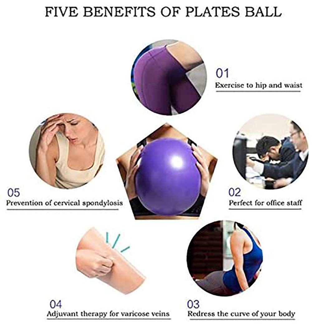 MOMPLUS 9 Inch Exercise Pilates Mini Yoga Balls Barre for Home Stability Squishy Training Physical Therapy Improves Balance with Inflatable Straw(Blue)