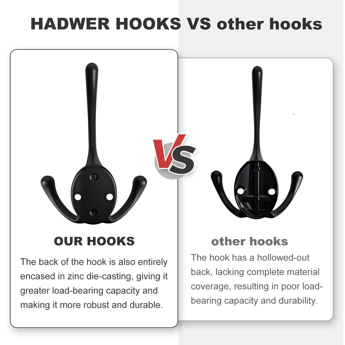 HADWER Wall Mounted Coat Hooks 5 Pack Heavy Duty Black Hardware Robe Hooks Decorative for Single Hanging Coats Towel Cubicle Classroom Kitchen Bath Backpack Hat Hook